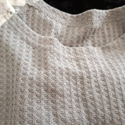 Textured Waffle Top with White Lace Raglan Sleeves