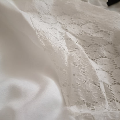 White Scalloped Neckline Blouse with Lace Sleeves