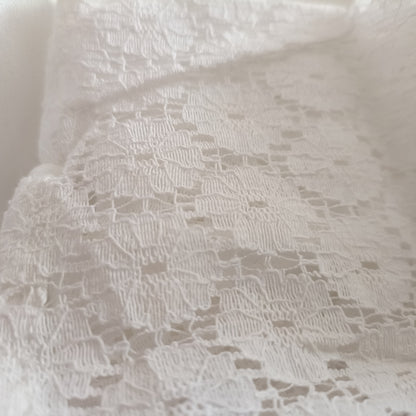 White Scalloped Neckline Blouse with Lace Sleeves