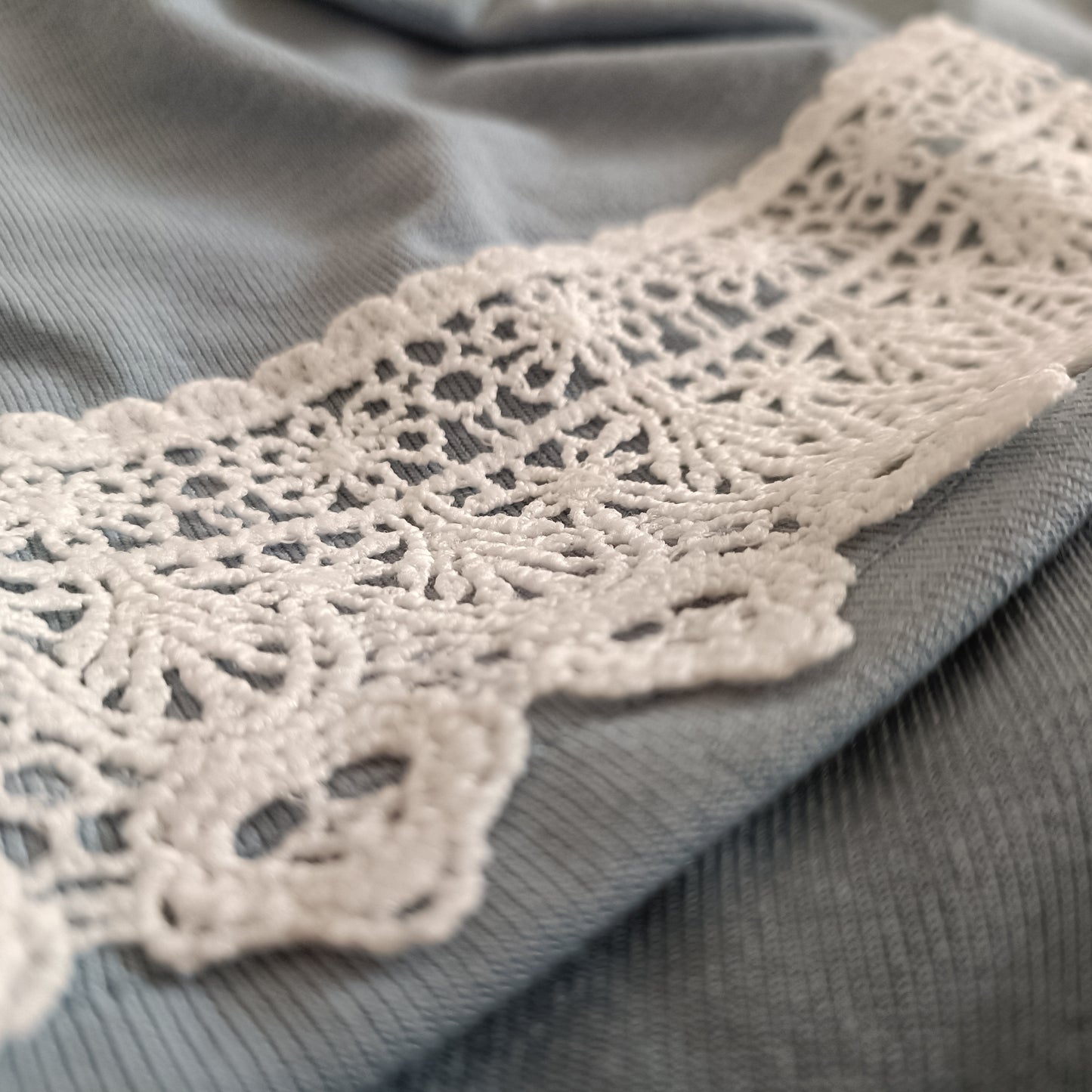 Grey Cold Shoulder Dress with Lace Trim Sleeves and Handkerchief Hem