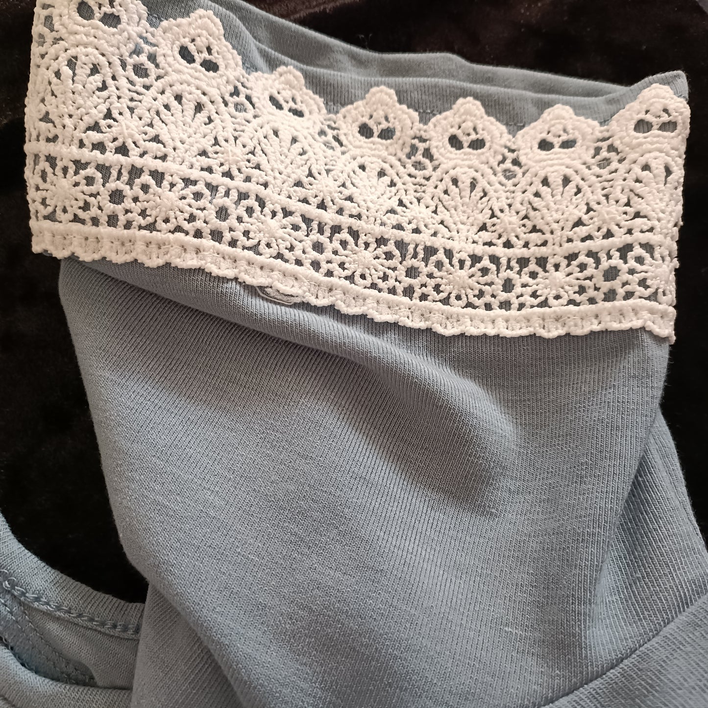 Grey Cold Shoulder Dress with Lace Trim Sleeves and Handkerchief Hem