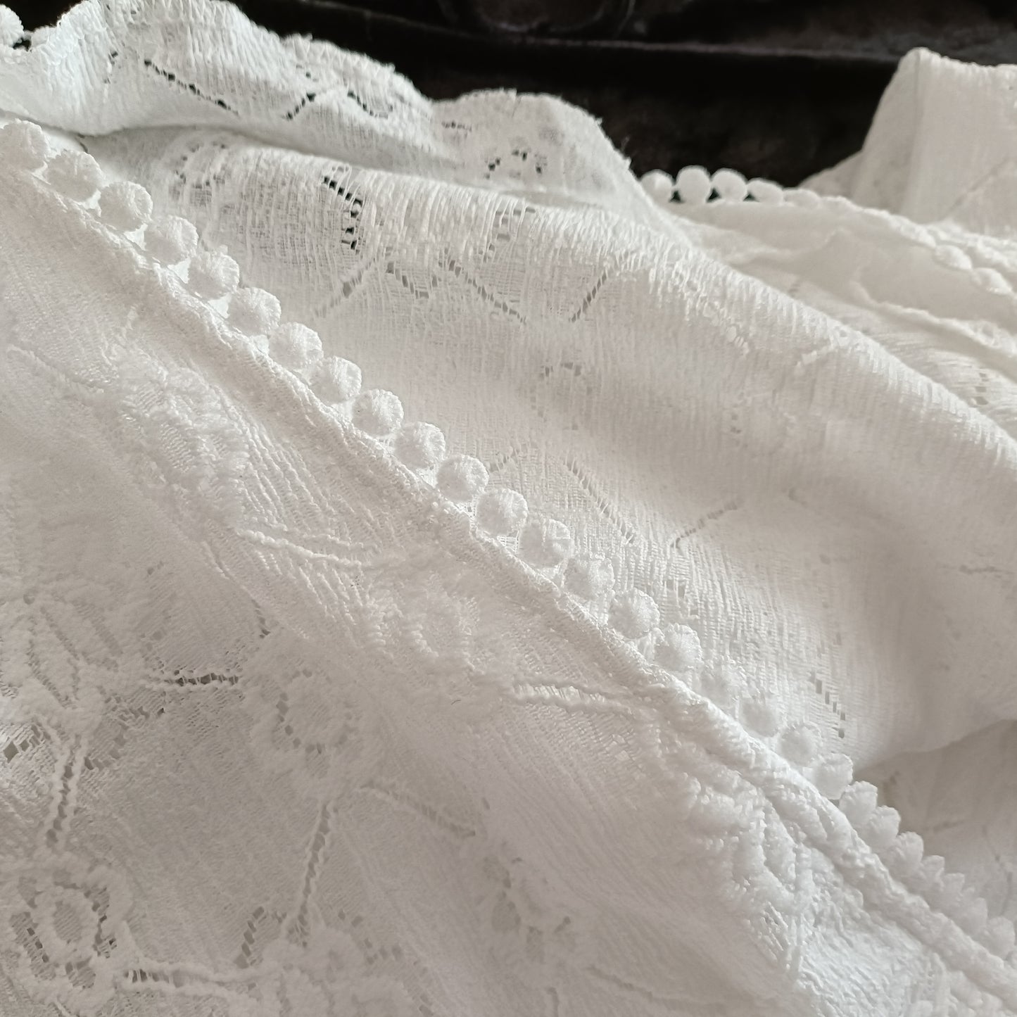 White Floral Lace Open Front Cardigan with Dot Lace Trim