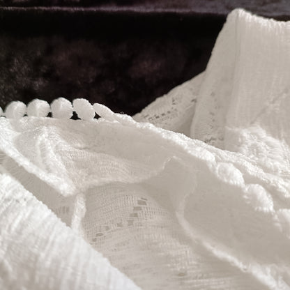 White Floral Lace Open Front Cardigan with Dot Lace Trim