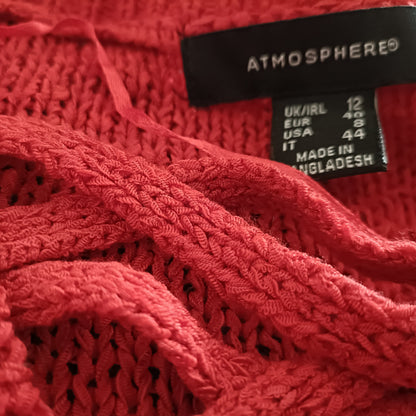 Red Loose Knit V Neck Jumper