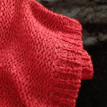 Red Loose Knit V Neck Jumper