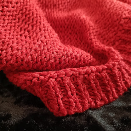 Red Loose Knit V Neck Jumper