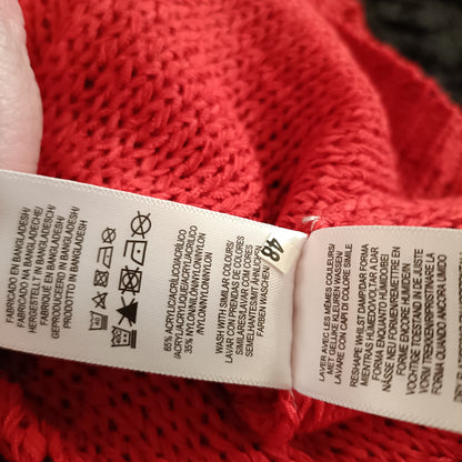 Red Loose Knit V Neck Jumper