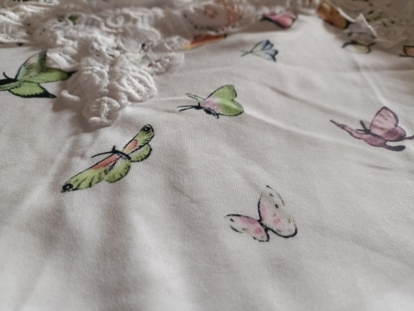Butterfly Print Cold Shoulder Top with Lace Straps