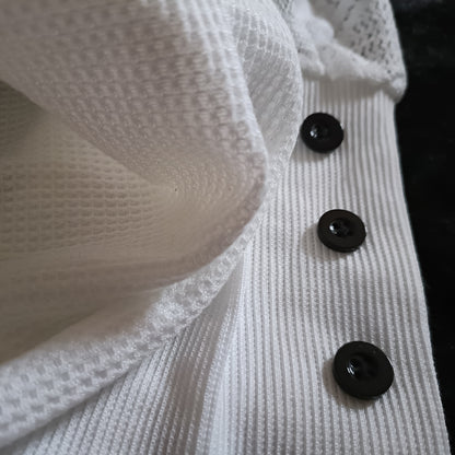 White Top with Lace Sleeves and  Button Detail on Cuffs