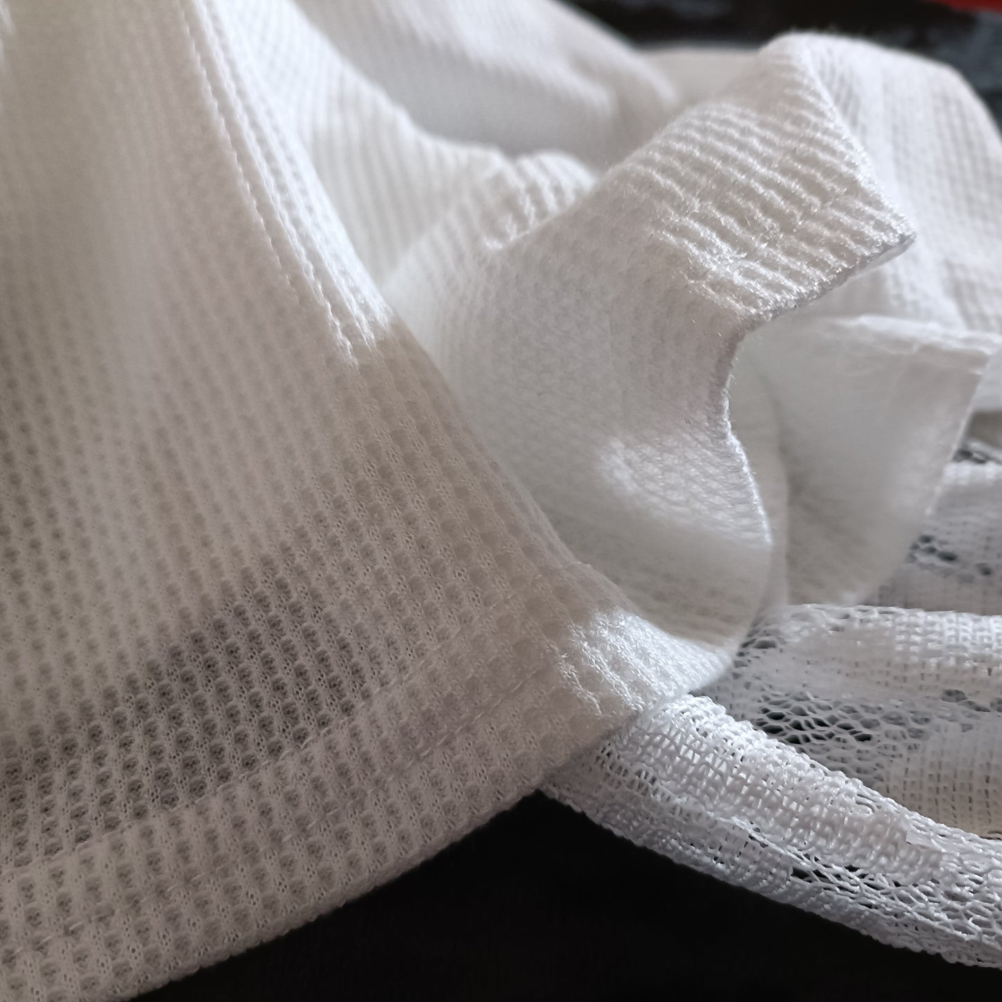 White Top with Lace Sleeves and  Button Detail on Cuffs