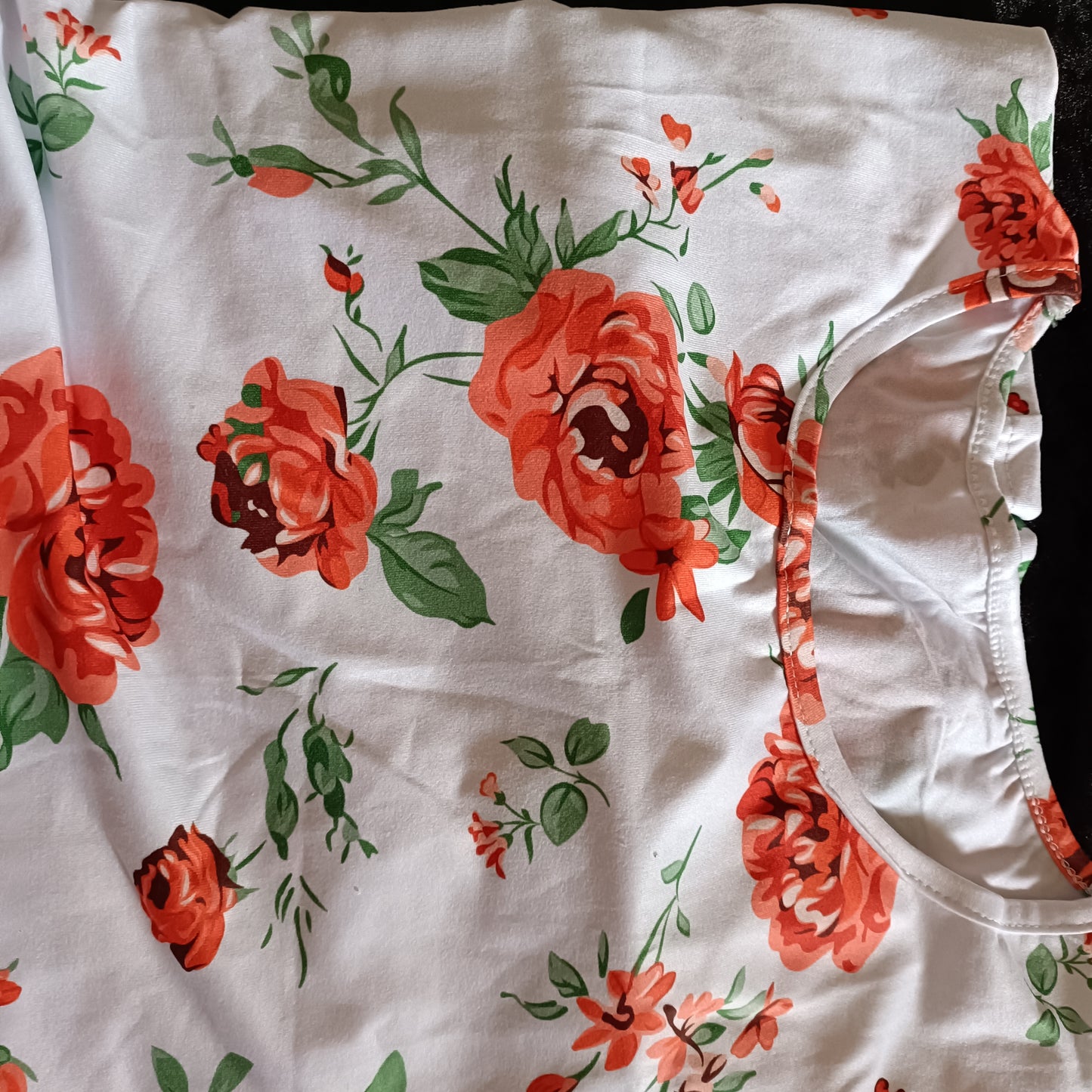 White T-Shirt with Orange Flower Print