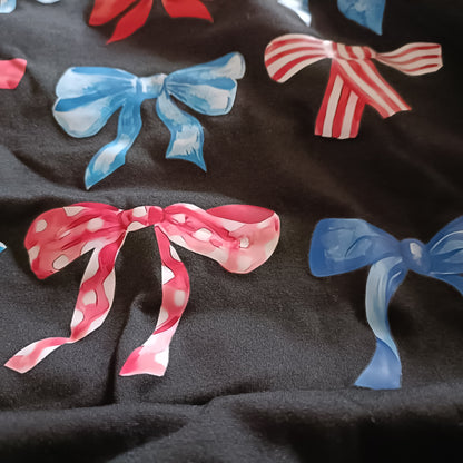 Black T Shirt with Colourful Bow Print