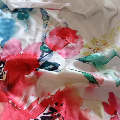 White Watercolour Floral Print T Shirt