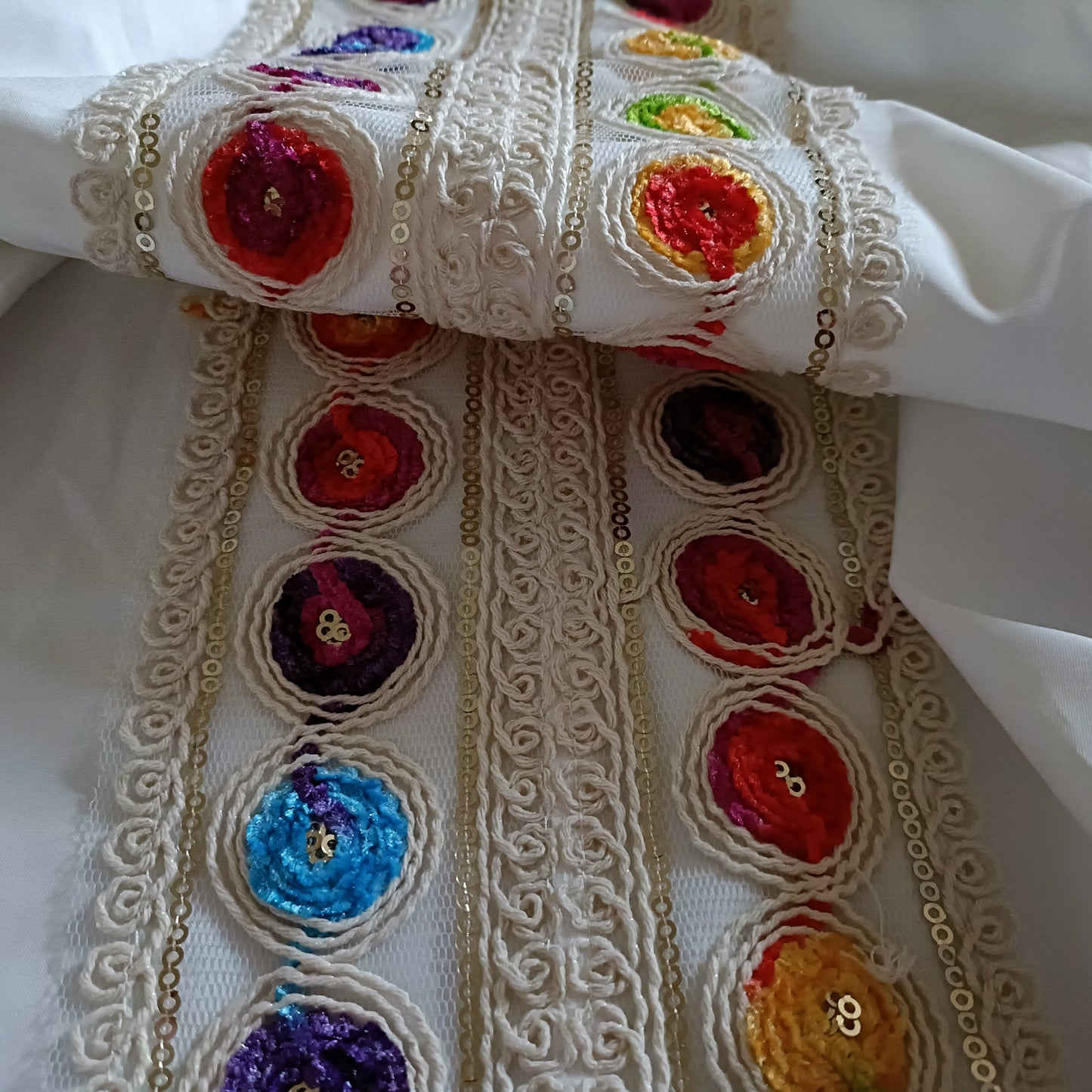 White Blouse with Multi Colour Embroidery Detail