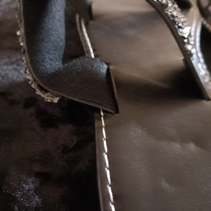 Flat Black Slider Sandals with Black Glitter Straps