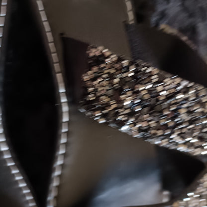 Flat Black Slider Sandals with Black Glitter Straps