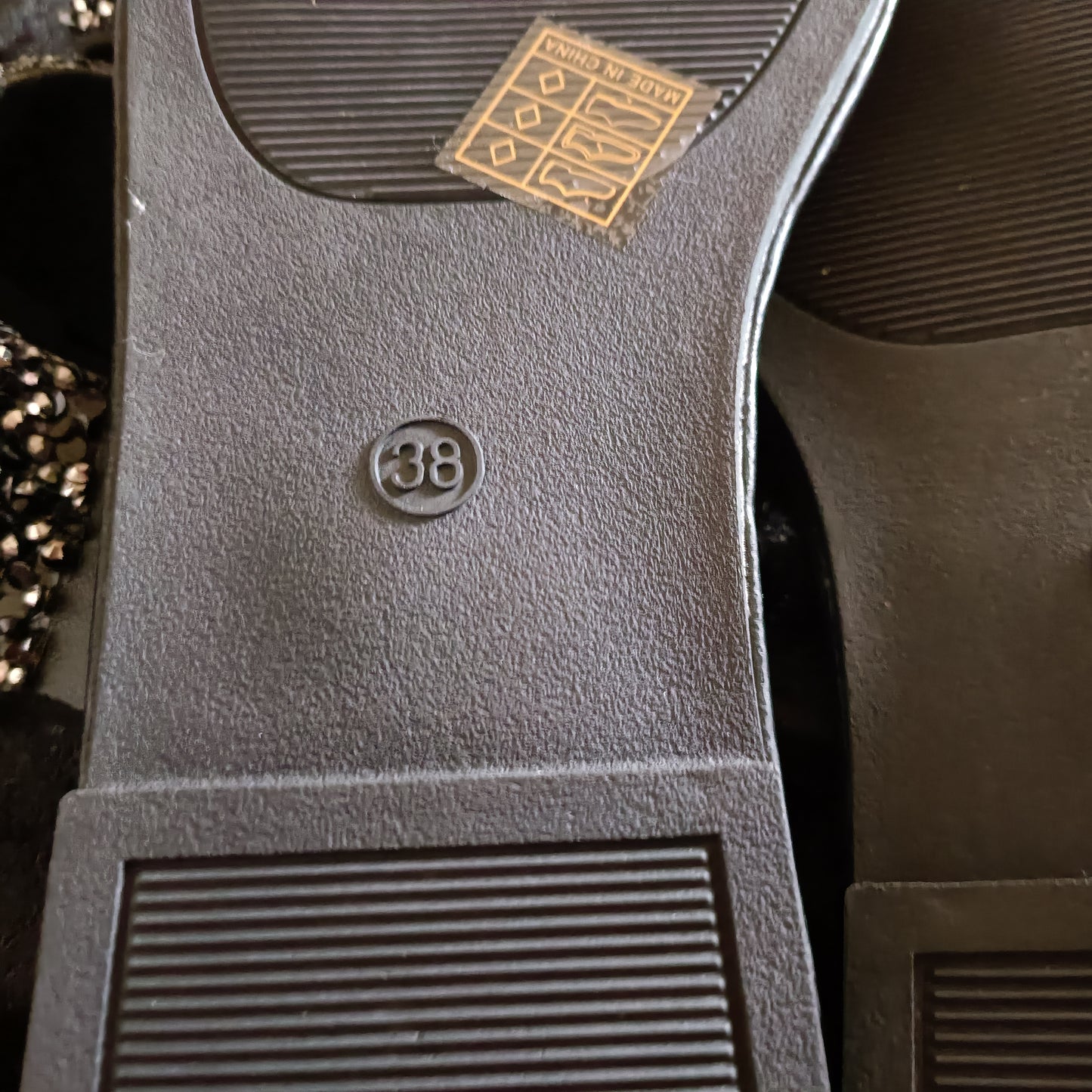 Flat Black Slider Sandals with Black Glitter Straps