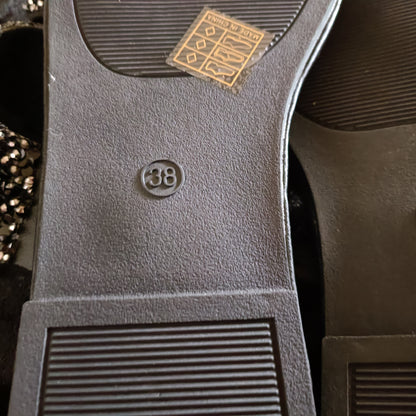 Flat Black Slider Sandals with Black Glitter Straps