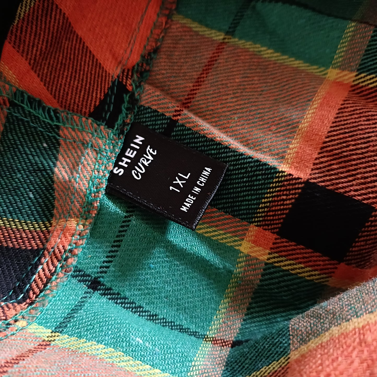 Green and Orange Check Open Front Lightweight Jacket