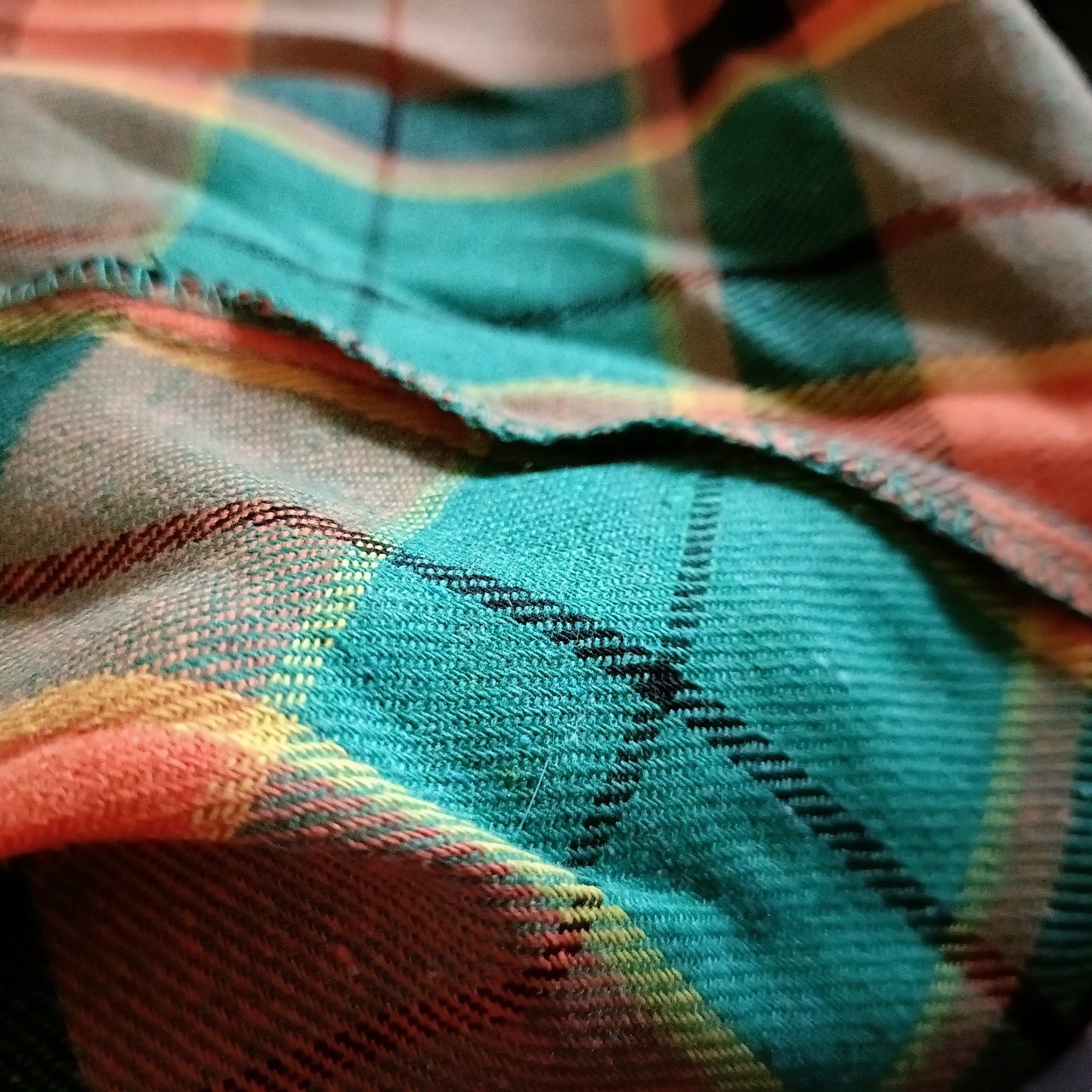 Green and Orange Check Open Front Lightweight Jacket