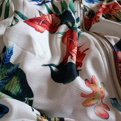 Tropical Flower Print Bomber Style Jacket
