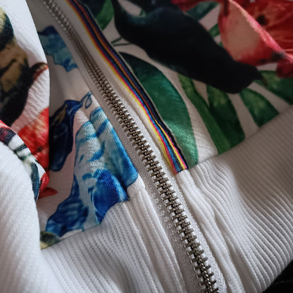 Tropical Flower Print Bomber Style Jacket