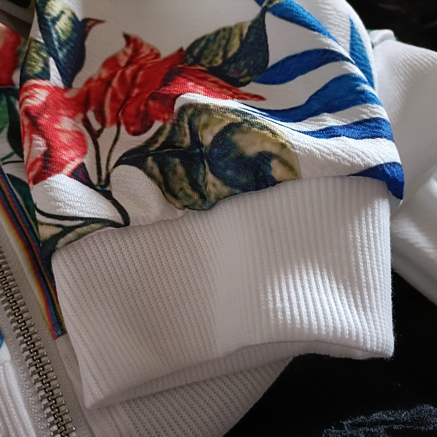 Tropical Flower Print Bomber Style Jacket