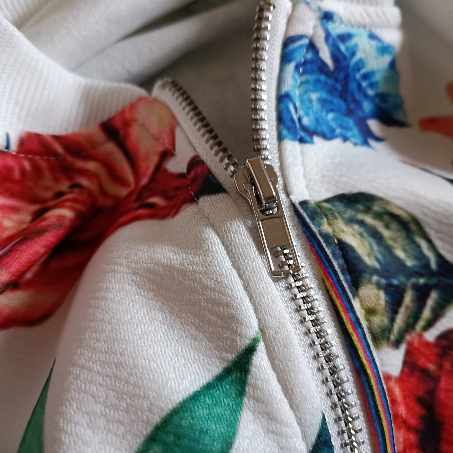 Tropical Flower Print Bomber Style Jacket