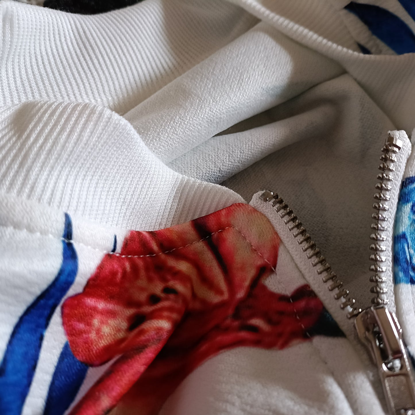 Tropical Flower Print Bomber Style Jacket
