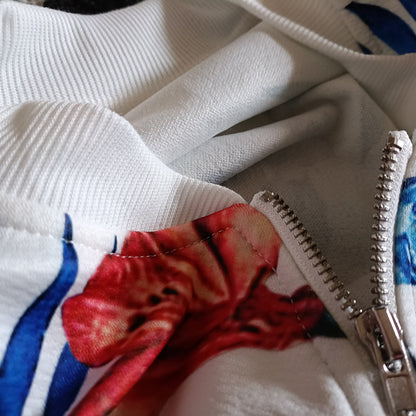 Tropical Flower Print Bomber Style Jacket