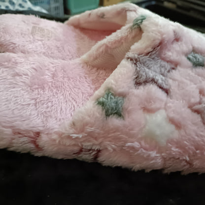 Pink Fluffy Slippers with Grey Star Accents