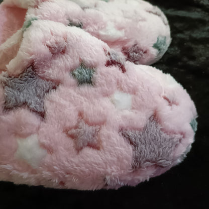 Pink Fluffy Slippers with Grey Star Accents