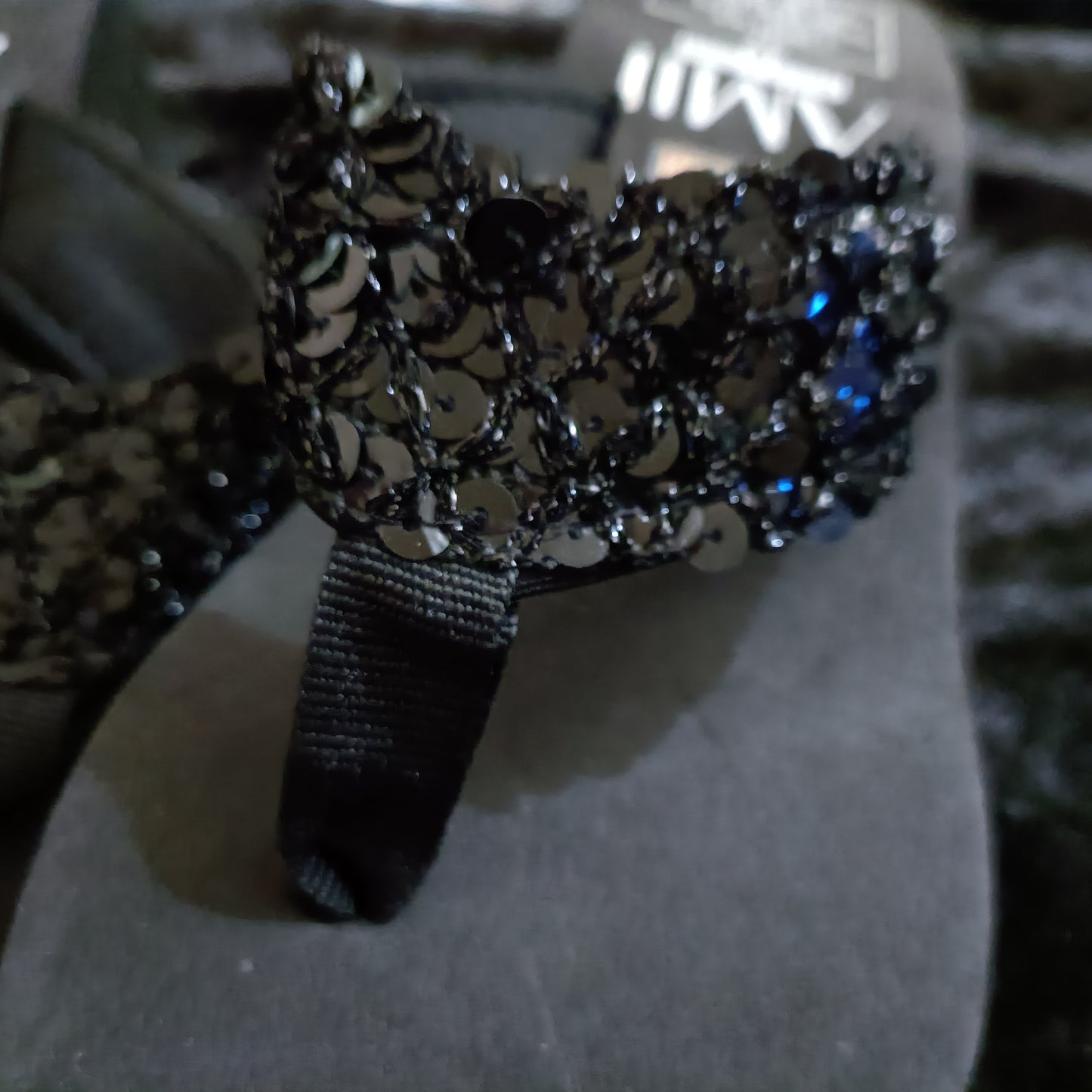 Black Sequin Wedge Flip Flops