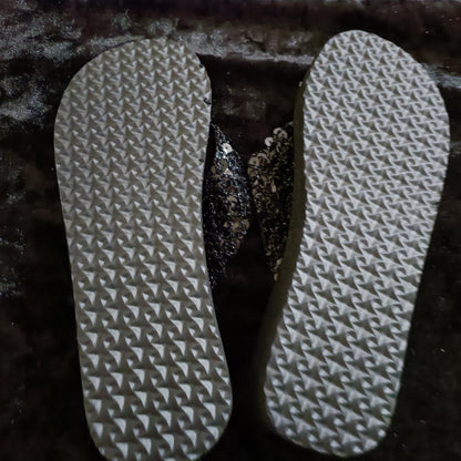 Black Sequin Wedge Flip Flops
