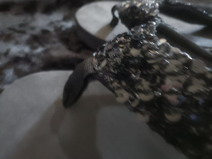 Black Sequin Wedge Flip Flops
