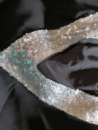 Black Long Sleeve Top with Sequin Neck and Cuff Detail
