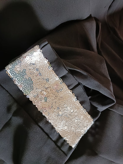 Black Long Sleeve Top with Sequin Neck and Cuff Detail