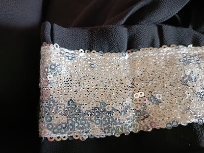 Black Long Sleeve Top with Sequin Neck and Cuff Detail