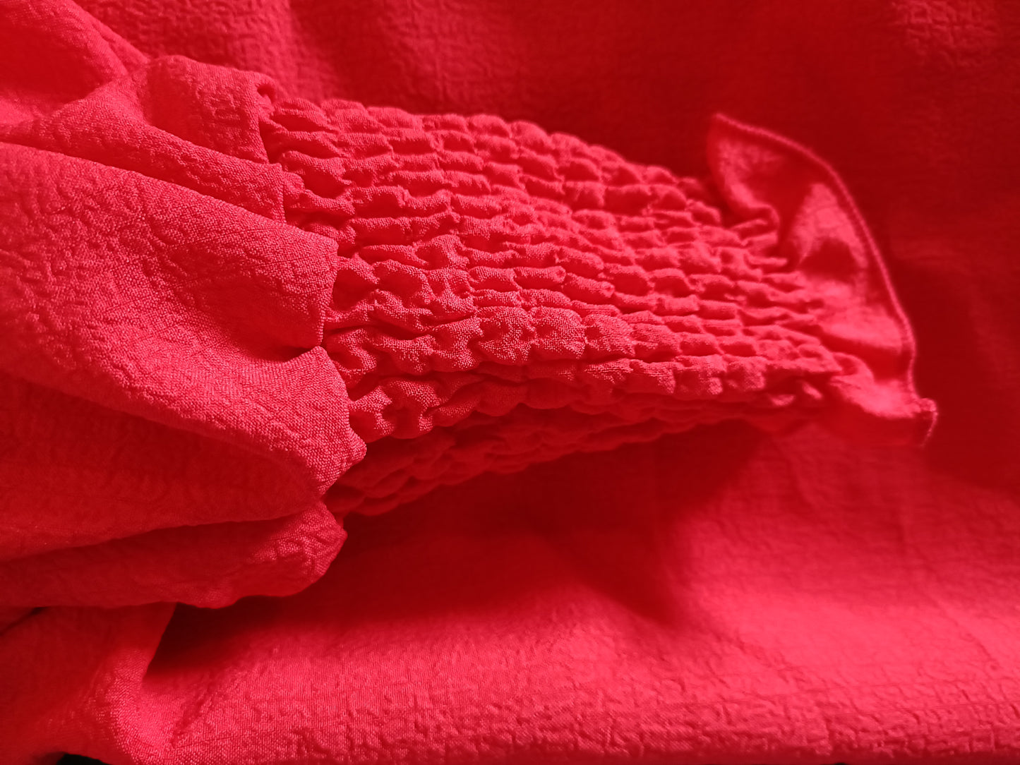 Red Long Sleeve Blouse with Shirred Elasticated Cuffs