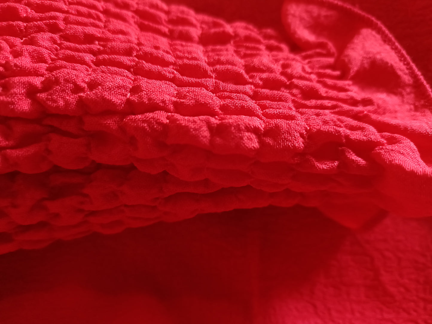 Red Long Sleeve Blouse with Shirred Elasticated Cuffs
