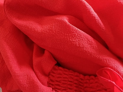 Red Long Sleeve Blouse with Shirred Elasticated Cuffs