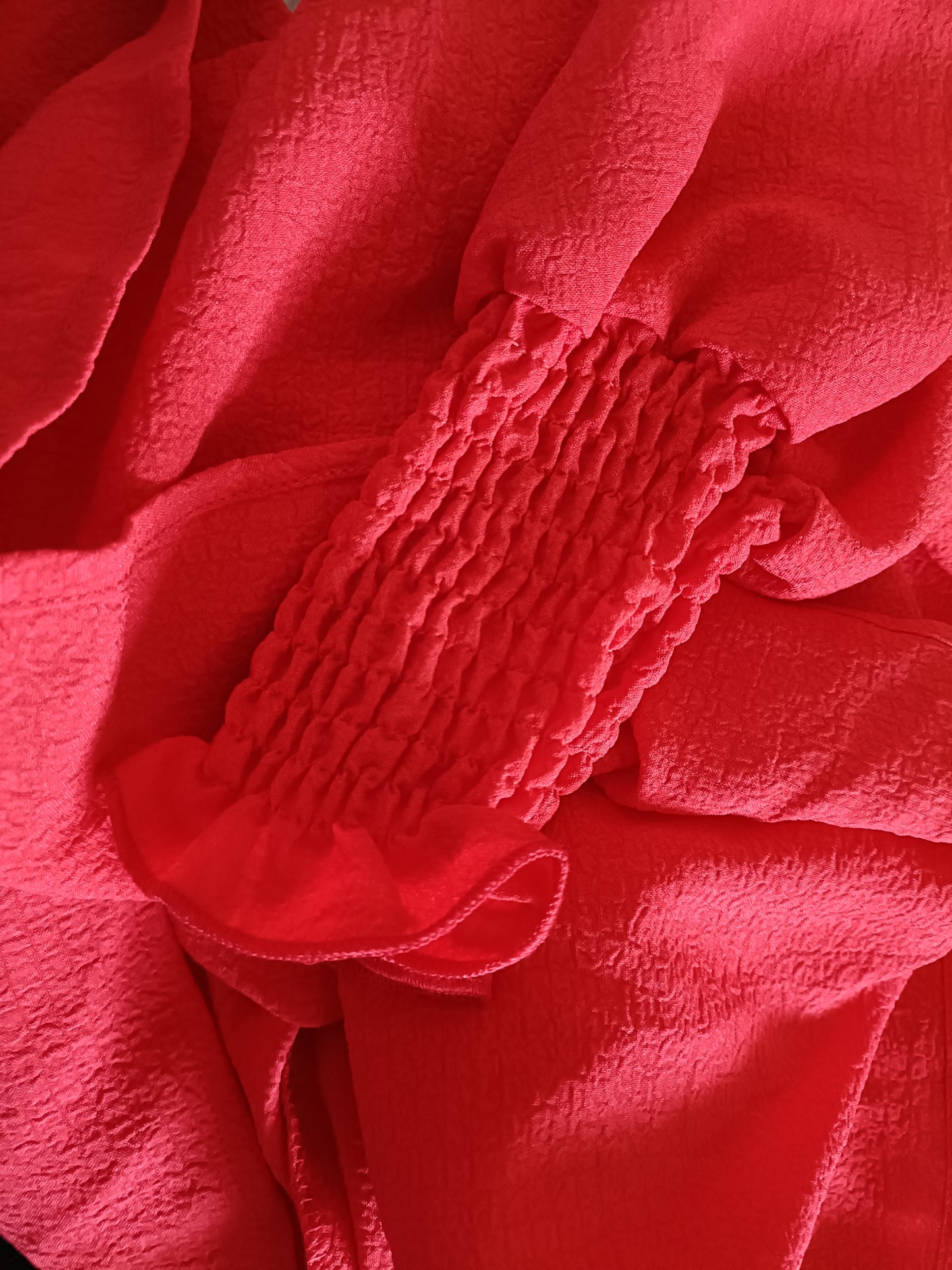 Red Long Sleeve Blouse with Shirred Elasticated Cuffs