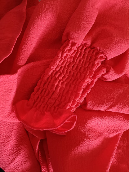 Red Long Sleeve Blouse with Shirred Elasticated Cuffs
