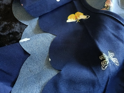 Navy Butterfly Print Dress with Scalloped Hem