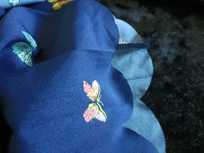Navy Butterfly Print Dress with Scalloped Hem