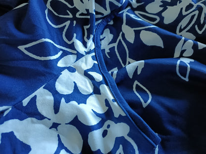 Navy and White Cold Shoulder Dress with Floral Pattern