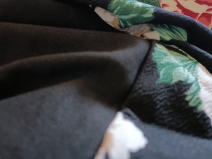 Long Black Waterfall Jacket/Cardigan with Floral Panel and Sleeves