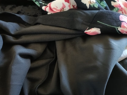 Long Black Waterfall Jacket/Cardigan with Floral Panel and Sleeves