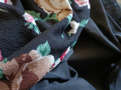 Long Black Waterfall Jacket/Cardigan with Floral Panel and Sleeves