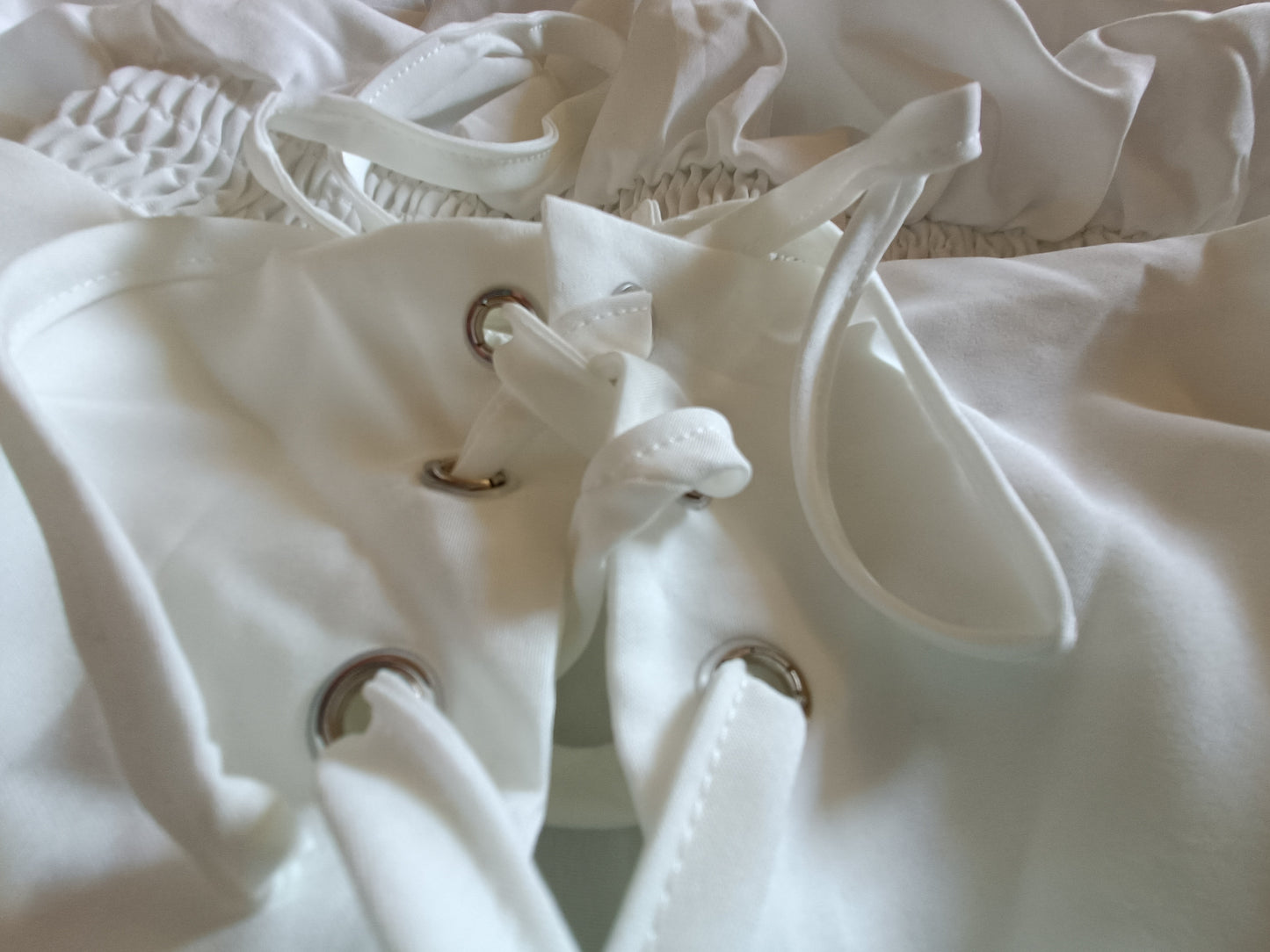 White Gypsy Style Top with Elasticated Waist and Tie Bodice